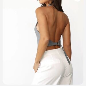 NWT LIONESS Je Suis Halter Top in Slate Gray L